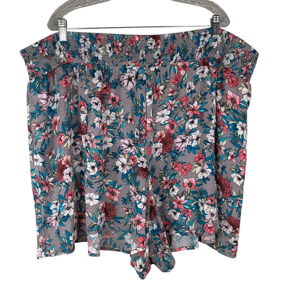 Torrid Gray Floral Crinkle Gauze Flouncy 5" Shorts 4X Pockets New